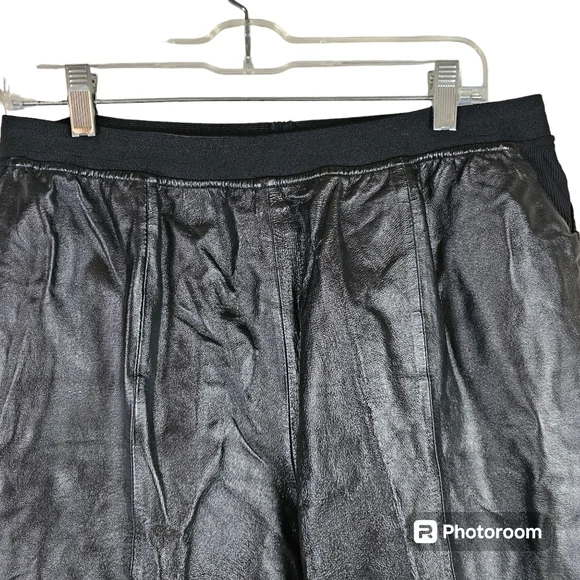 Vintage 80s Retro Black Leather High Waist Pants in XL - Picture 3 of 7